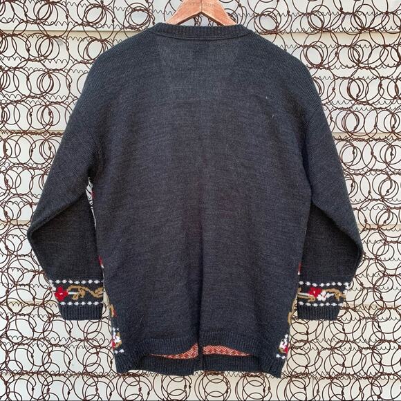 Vintage panther moody black red gold floral button down cardigan sweater LARGE? - Picture 3 of 6